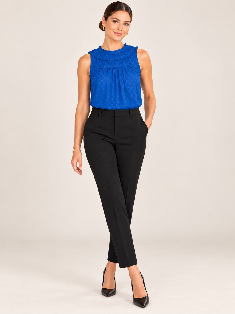 Maeve by Anthropologie | Cobalt Blue Ruffle Clip Dot Blouse - Size 4